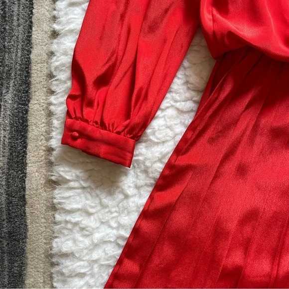 Vtg In The Mood Red Orange Pleated Day Dress - size 8 - Picture 5 of 16